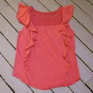 Medium Linen/Cotton Knit Ruffle & Mesh-detail Abercrombie & Fitch Tank